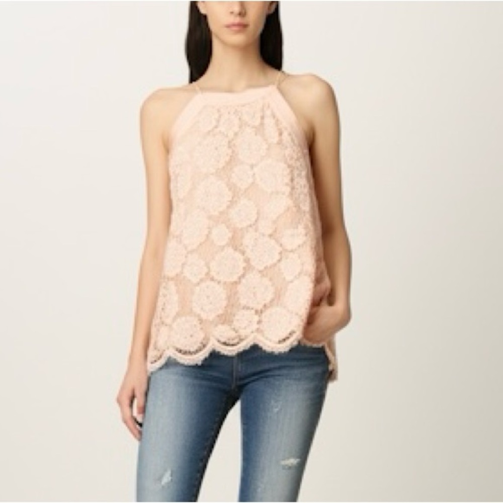 Doe & Rae NWT Blush Pink Lace Halter Sleeveless Spaghetti Tank Top Size Medium